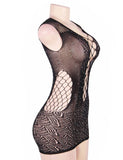 New Sexy Sparkle Glitter Rhinestone Fishnet Hollow Out Lingerie Bodysuit
