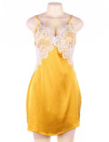 Yellow Sexy High-end Satin Lace Stitching Open Back Ladies Lingerie