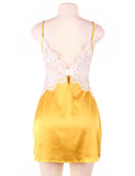 Yellow Sexy High-end Satin Lace Stitching Open Back Ladies Lingerie