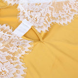 Yellow Sexy High-end Satin Lace Stitching Open Back Ladies Lingerie