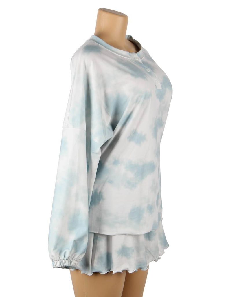 Tie-Dye Drawstring Casual Pants Long Sleeve T-Shirt Women‘s Suit