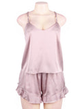 Elegant Ice Silk Strap Shorts 2 Piece Pajama Set