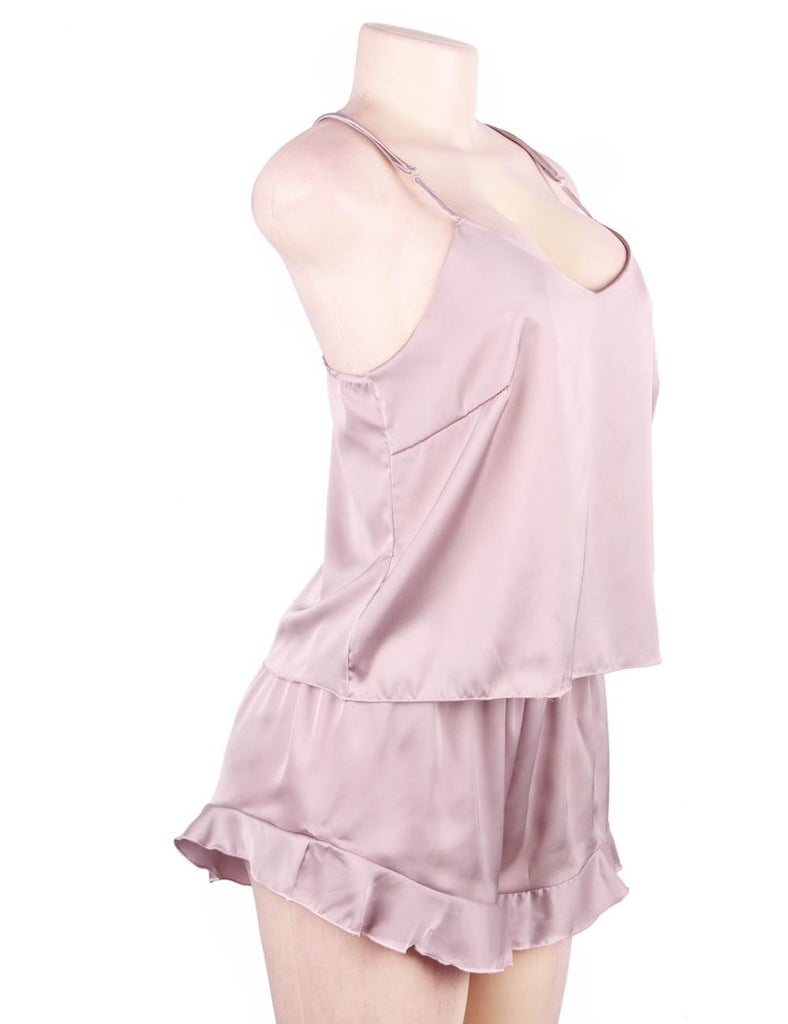 Elegant Ice Silk Strap Shorts 2 Piece Pajama Set