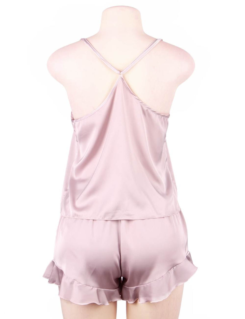 Elegant Ice Silk Strap Shorts 2 Piece Pajama Set