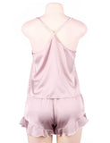 Elegant Ice Silk Strap Shorts 2 Piece Pajama Set