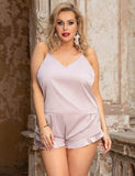 Elegant Ice Silk Strap Shorts 2 Piece Pajama Set