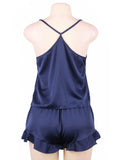 Elegant Ice Silk Strap Shorts 2 Piece Pajama Set