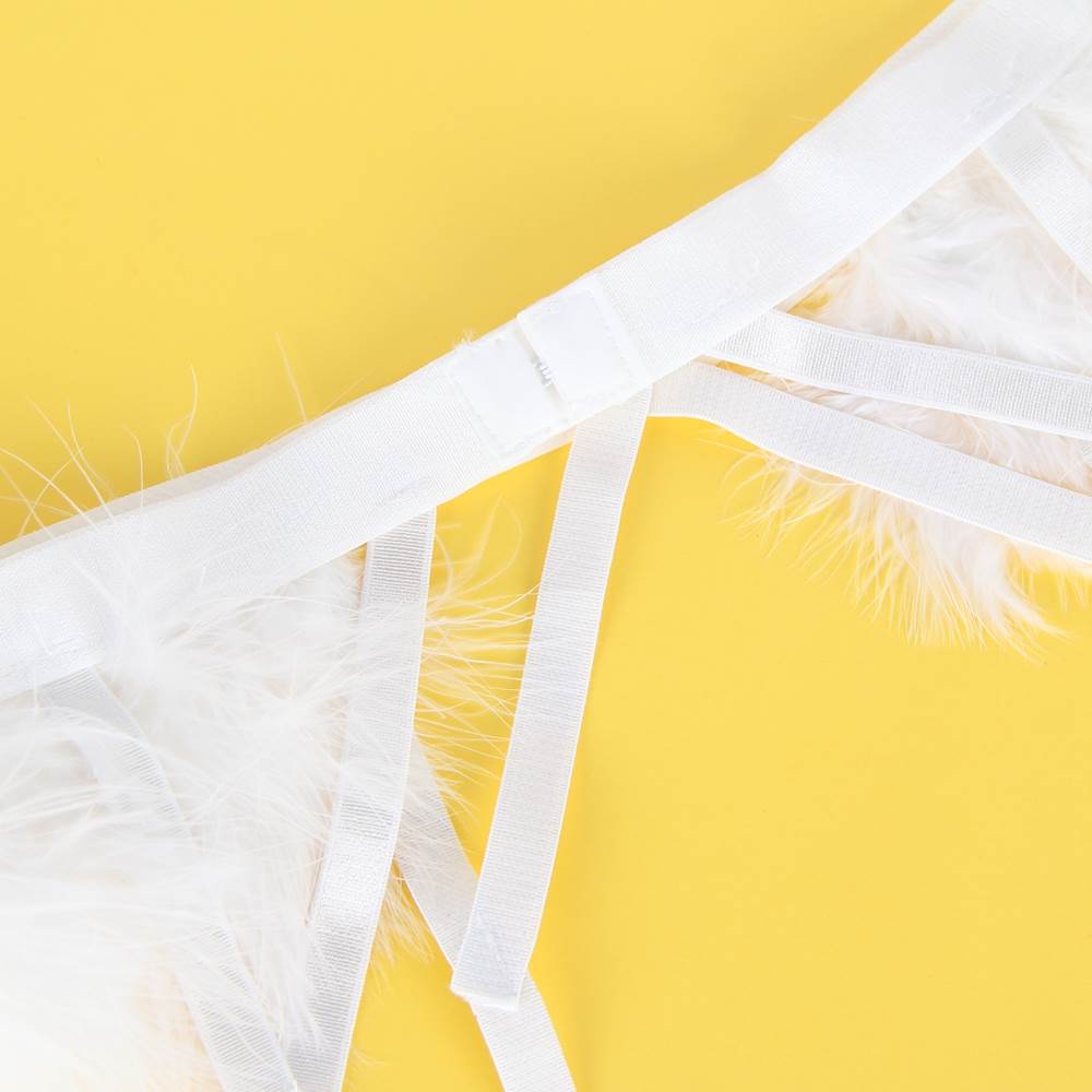 Sexy 3pcs Embroidery Applique Feather Bra Panty Egypt Set With Underwire