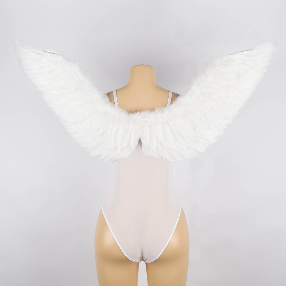 New Angel Feather Wings Decoration White & Black Lace Sexy Bodysuit