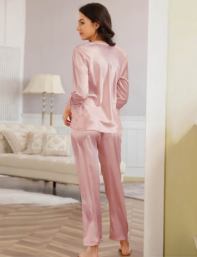 High Quality Long Sleeve Silk Pajama Egypt Set Two Piece Set in