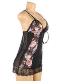 Floral Print Lace-up Babydoll Without Underwire