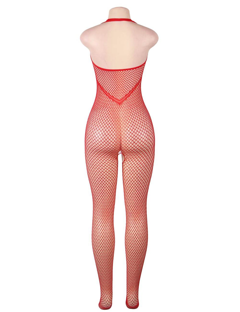 Halter Sexy Neck Open Back Netted Bodystocking
