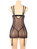 Black Perspective Lace Check Gartered Lingerie