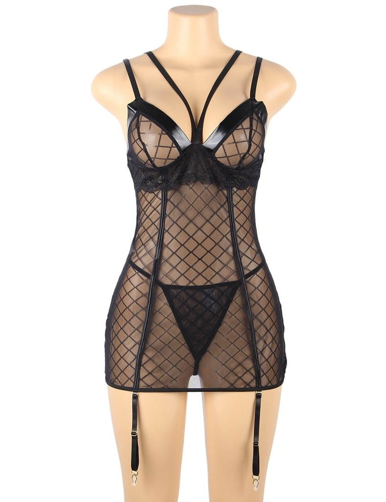 Black Perspective Lace Check Gartered Lingerie Egypt