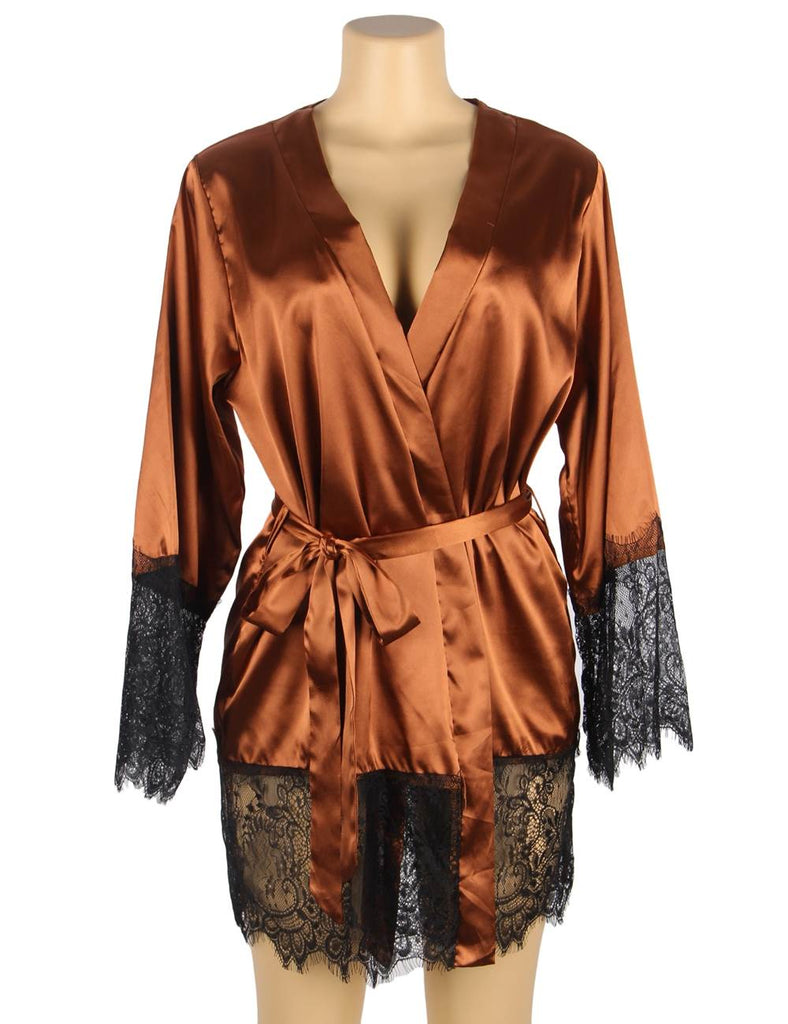 Elegant Nightdress Silk Eyelash Lace Long Sleeves Sleepwear Egypt With G String