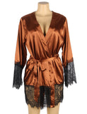Elegant Nightdress Silk Eyelash Lace Long Sleeves Sleepwear Egypt With G String