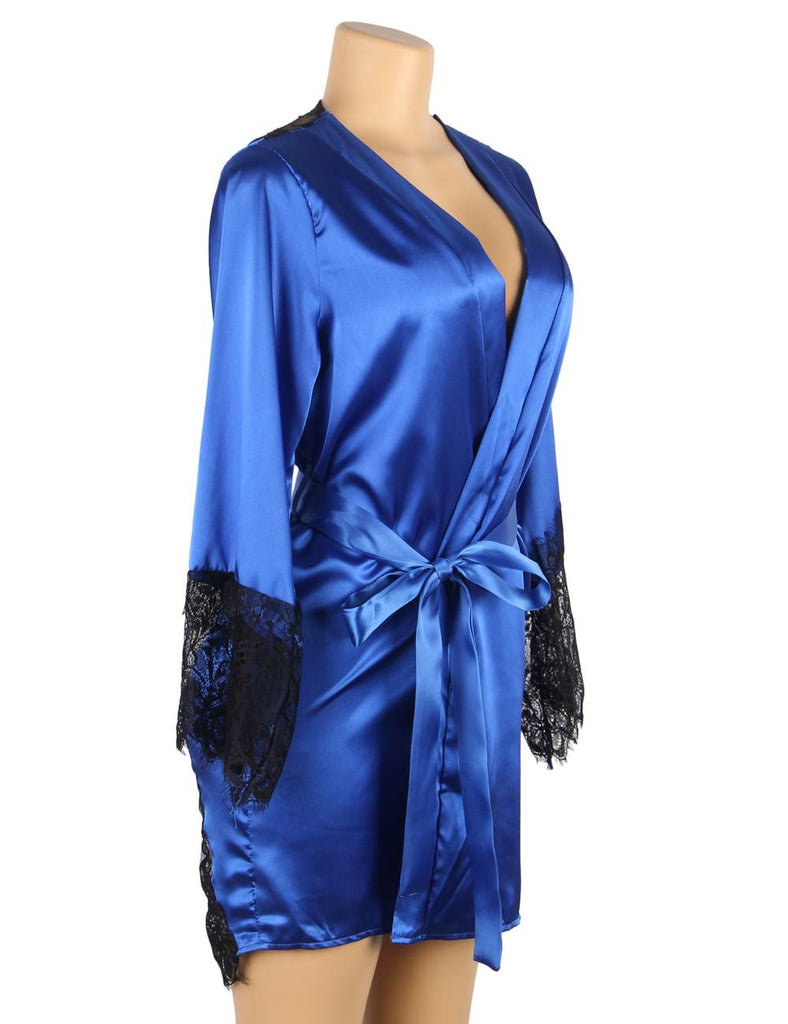 Silk Satin Lace Hollow Out Sexy Egypt Women Kimono Home