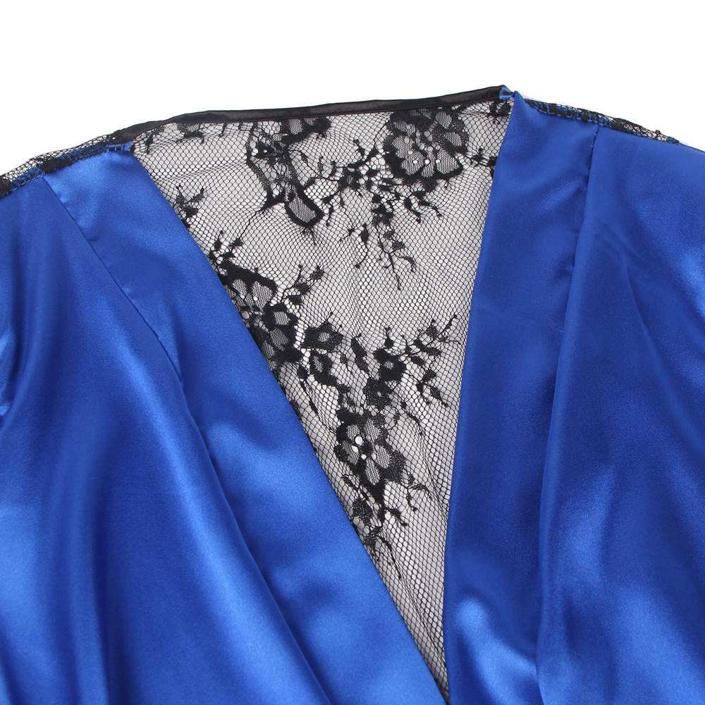 Silk Satin Lace Back Hollow Out Sexy Women Kimono Home