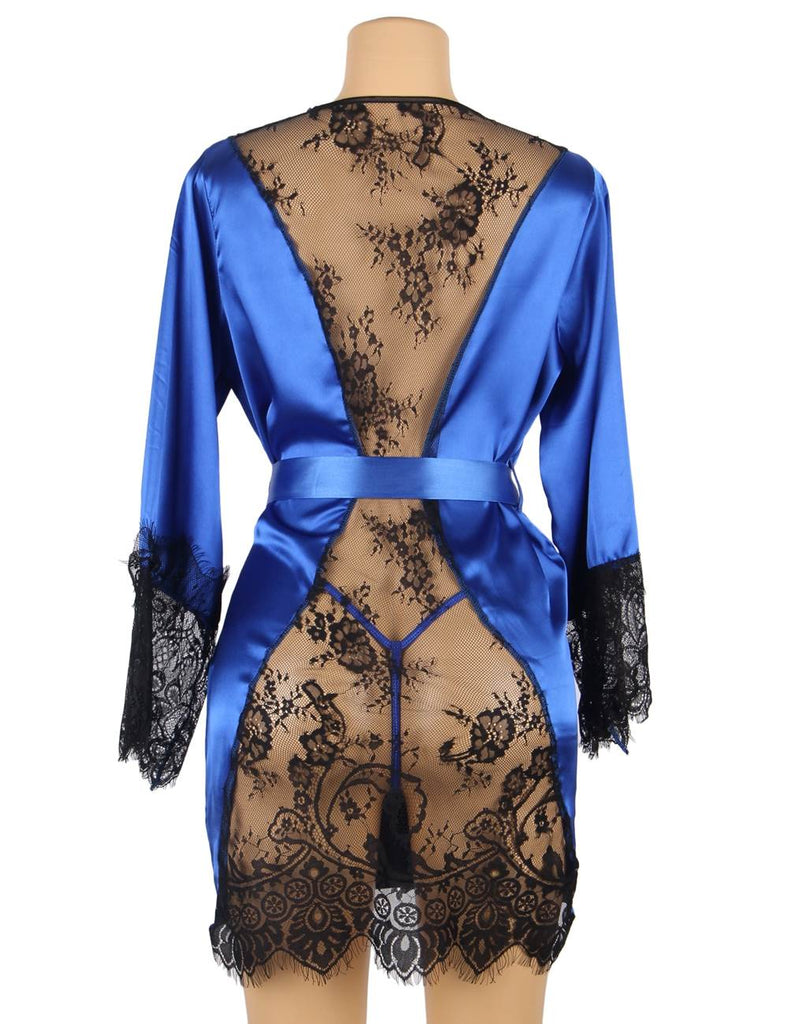 Silk Satin Lace Back Hollow Out Sexy Women Egypt Kimono Home