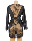 Silk Satin Lace Back Hollow Out Sexy Women Kimono Home