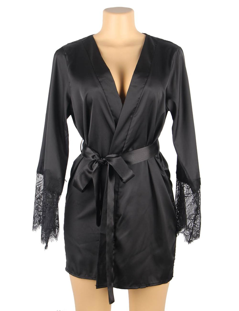 Silk Satin Lace Hollow Out Sexy Egypt Women Kimono Home