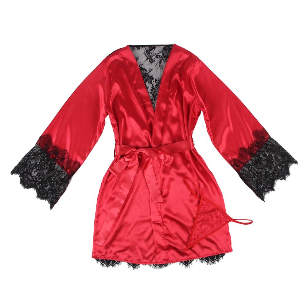 Silk Satin Lace Back Hollow Out Sexy Women Egypt Kimono Home