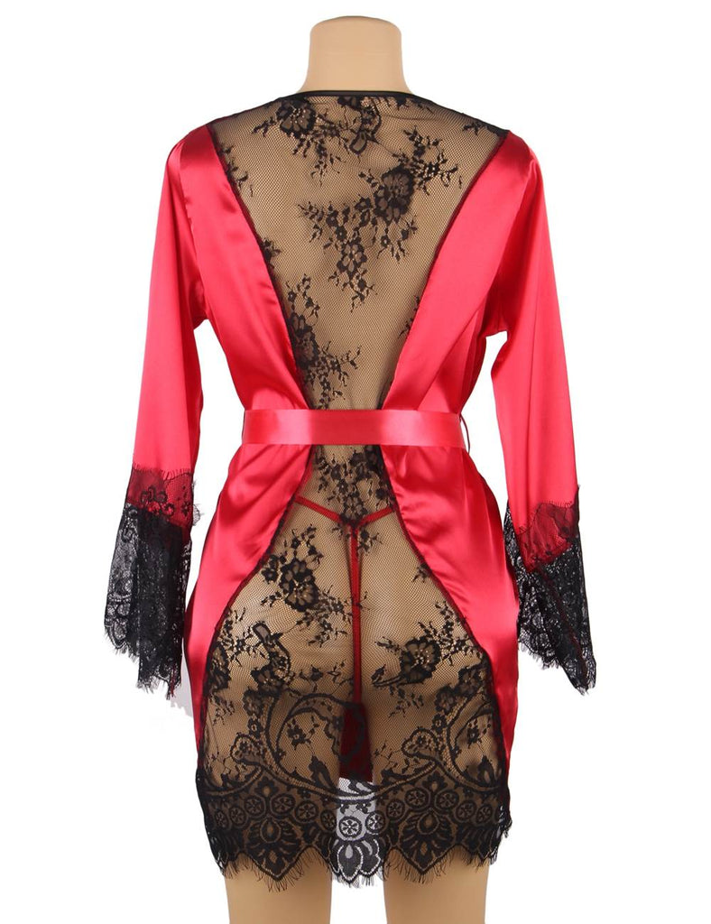 Silk Satin Lace Back Hollow Out Sexy Women Egypt Kimono Home