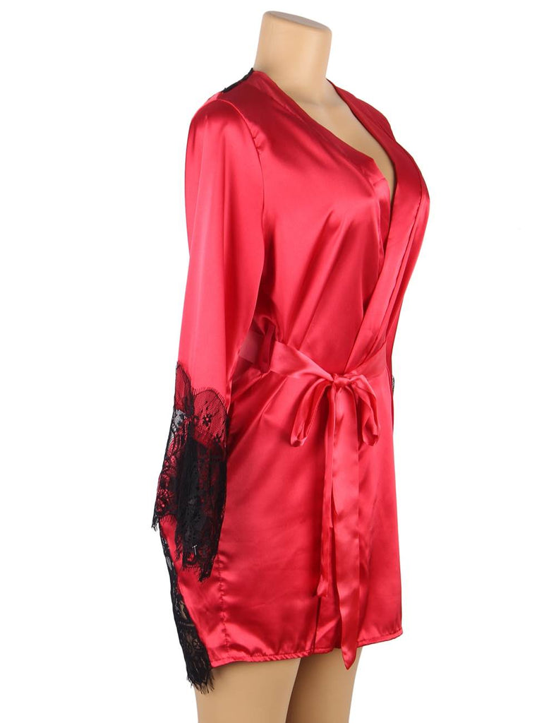 Silk Satin Lace Back Hollow Out Sexy Women Egypt Kimono Home