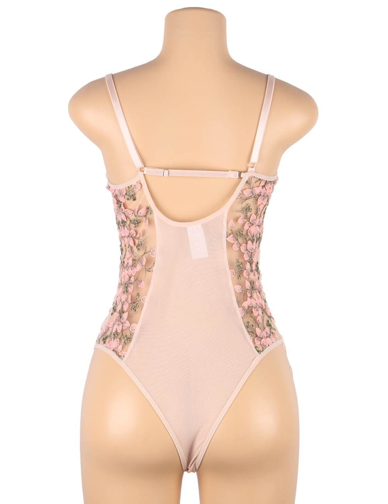 New Exquisite Embroidery Mesh Bodysuit With Underwire