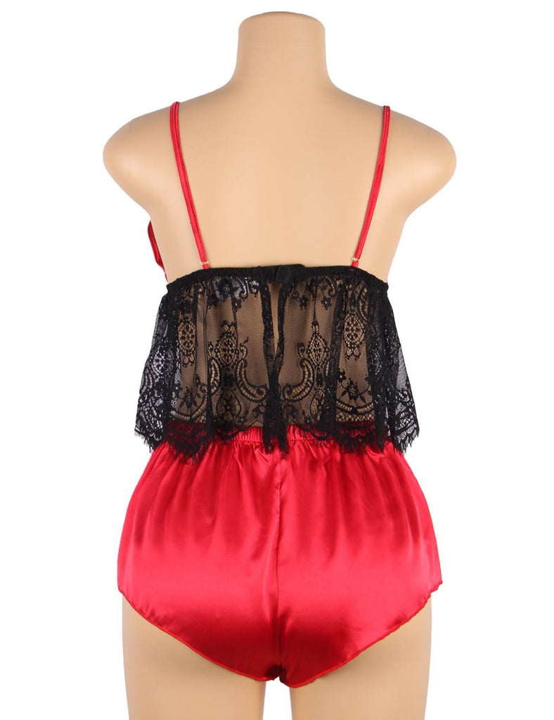 Hollow Sexy Sleepwear Satin Lace Splicing Pajama Sets