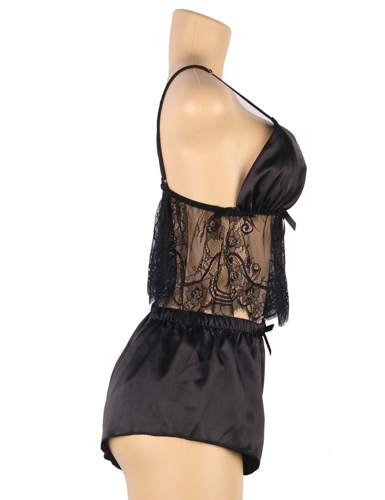 Hollow Sexy Sleepwear Satin Lace Splicing Pajama Sets