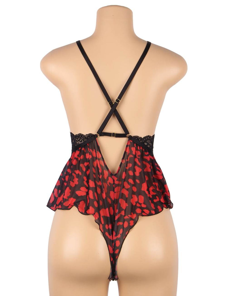 Fashion Sexy Egypt Lace Floral Print Plunge Neck Teddy