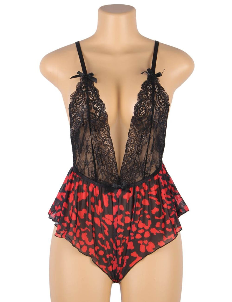 Fashion Sexy Egypt Lace Floral Print Plunge Neck Teddy