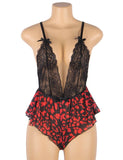 Fashion Sexy Lace Floral Print Plunge Neck Teddy