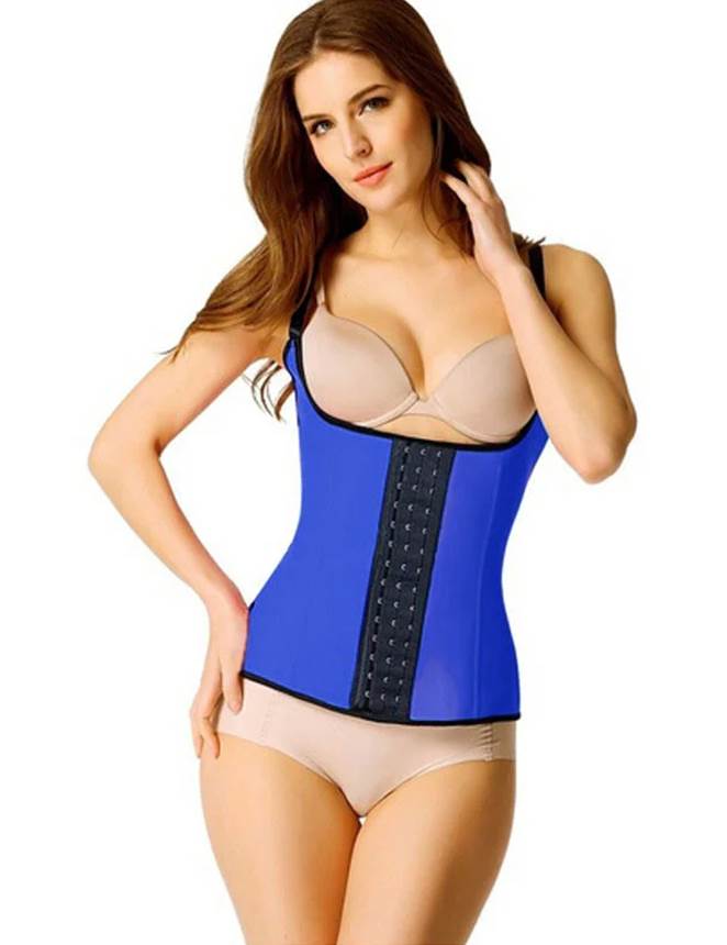Black 4 Steel Boned Latex Waist Trainer Vest