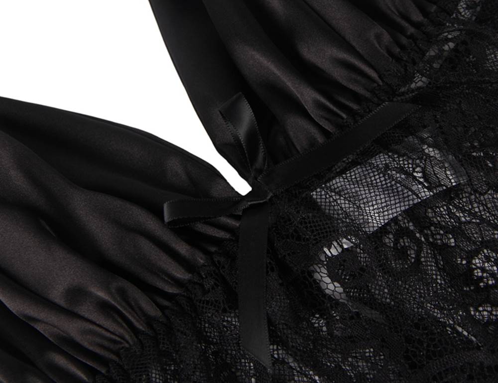 Hollow Sexy Sleepwear Satin Lace Splicing Pajama Sets