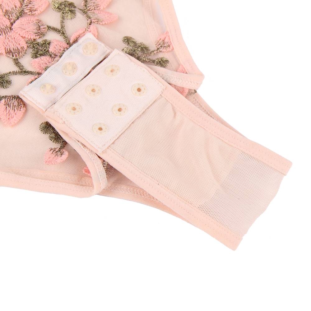 New Exquisite Embroidery Mesh Bodysuit With Underwire