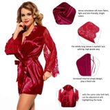 Eyelash Lace Nightdress Silk Long Sleeves Sleepwear with G String