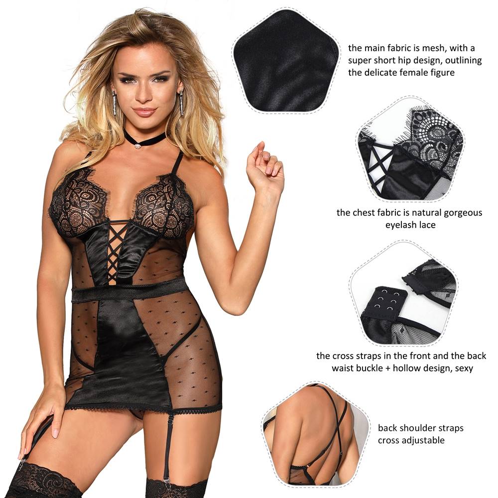 Sexy Slim See-through Mesh Plus Size Garter Lingerie Egypt With G String
