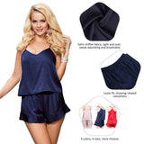 Elegant Ice Silk Strap Shorts 2 Piece Pajama Set