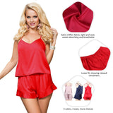 Elegant Ice Silk Strap Shorts 2 Piece Pajama Set