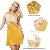 Yellow Sexy High-end Satin Lace Stitching Open Back Ladies Lingerie