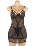 Sexy Black Soft Eyelash Lace Sheer Babydoll Egypt Set