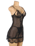 Sexy Black Soft Eyelash Lace Sheer Babydoll Egypt Set