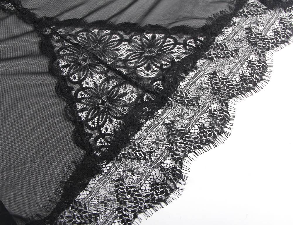 Sexy Black Soft Eyelash Lace Sheer Babydoll Egypt Set