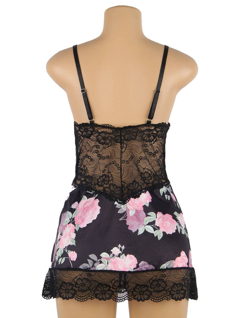 Floral Print Lace-up Babydoll Egypt Without Underwire