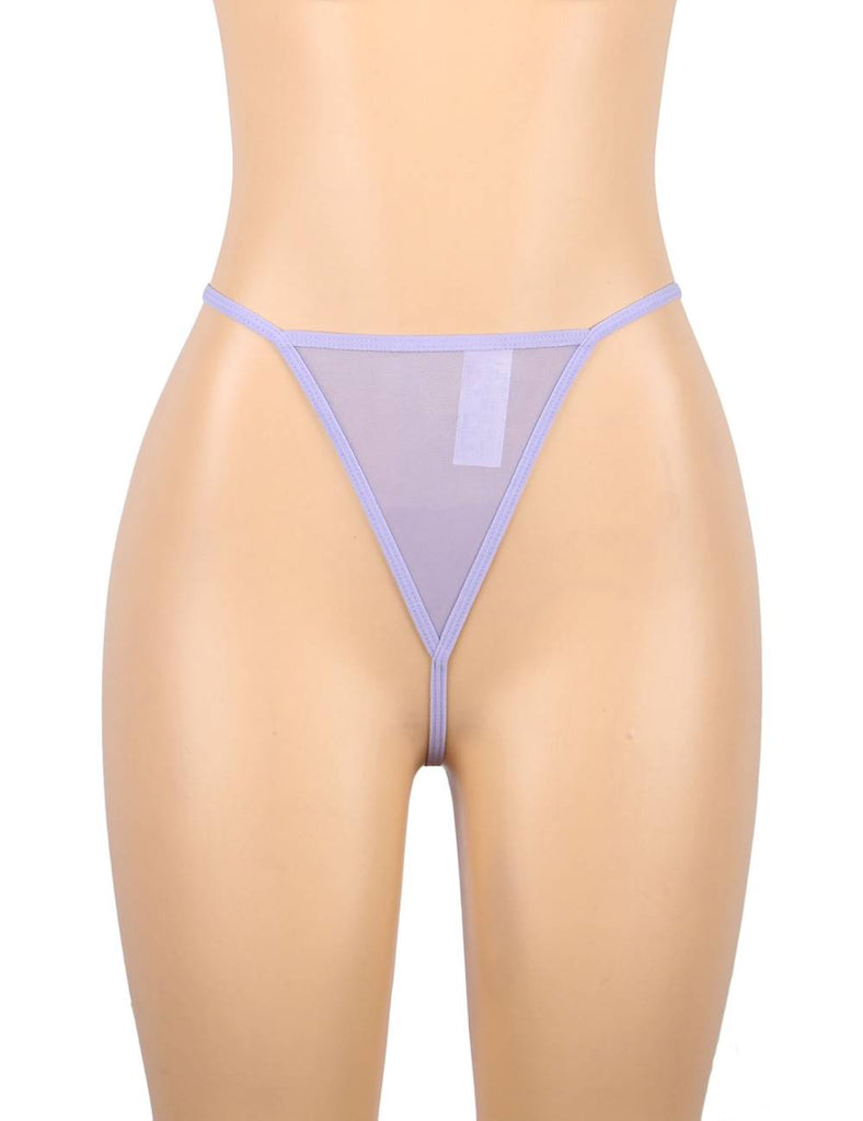 Sexy Purple Back Slit Embroidery Transparent Mesh Babydol
