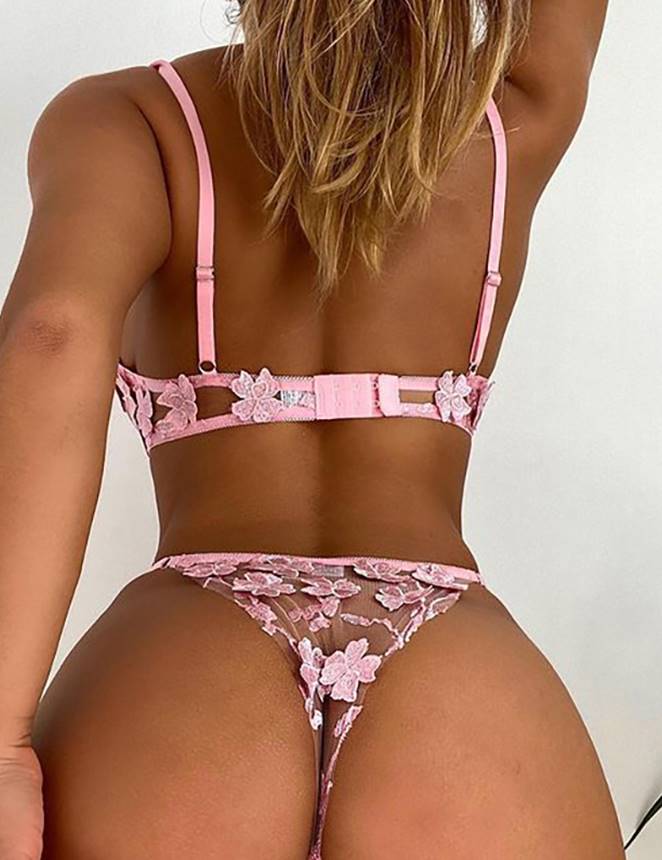 Floral Applique Embroidery Mesh Underwire underwear set Egypt