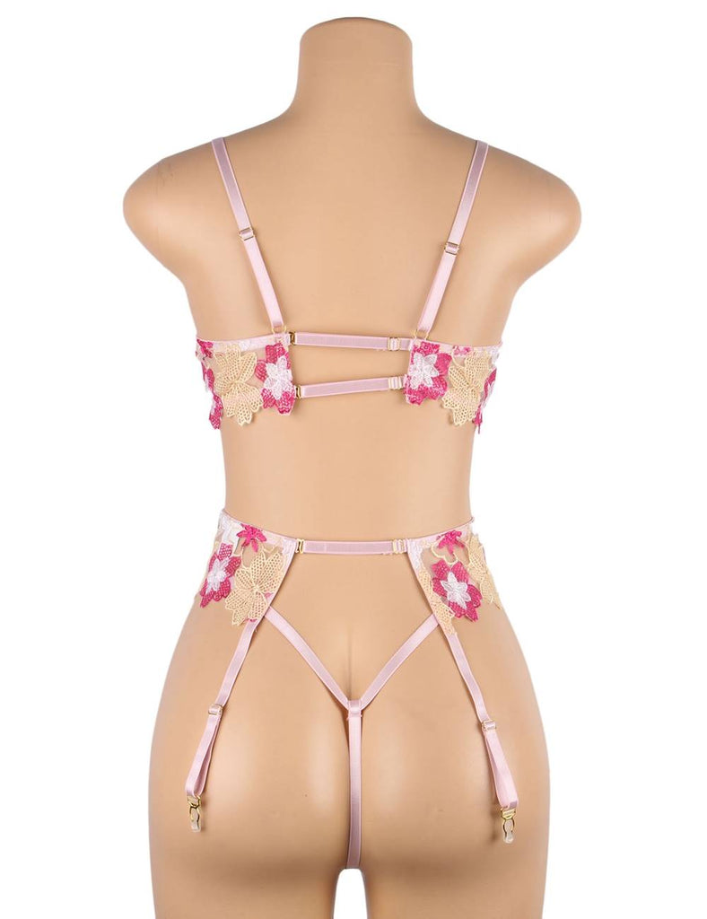 Floral Embroidery Underwire Garter Lingerie Egypt Set