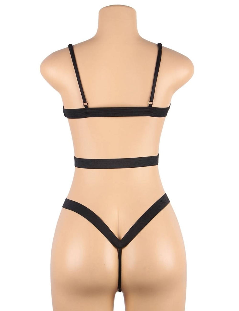 Black Leather Exquisite Backless Teddy With Choker Neck